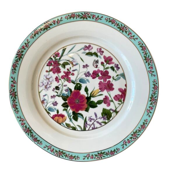 Grace Teaware Fine Porcelain 9in Salad Plates Aqua Blue Floral Set of 4 New - Picture 8 of 15